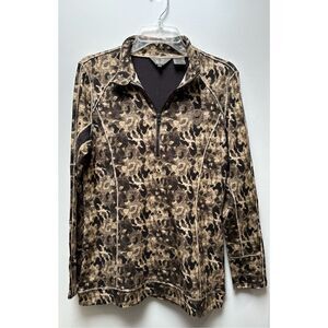 GR 1/4 zip women’s brown camo pullover Bamboo shirt size Large. #29-1300